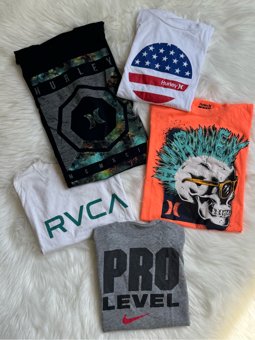 Nike Hurley RVCA Boys Graphic Tee Shirt Bundle Lot of 5 Size M 10/12